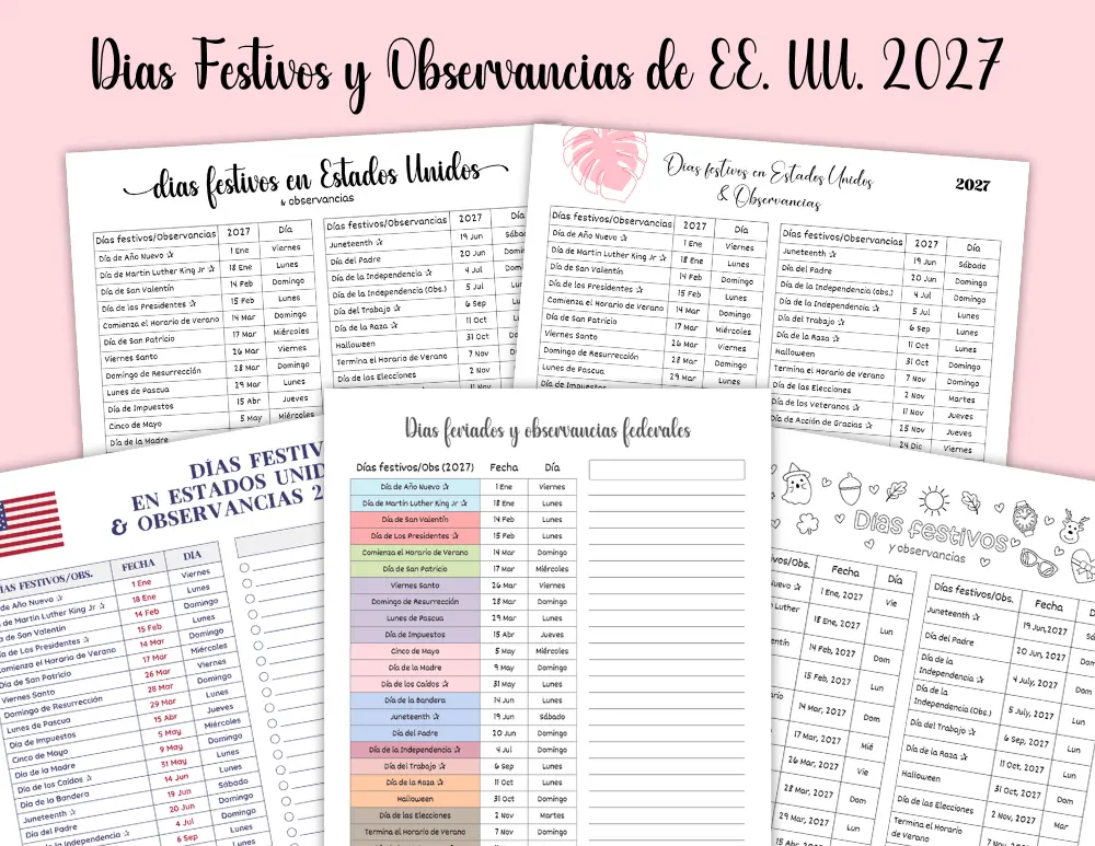 Días Festivos y Observancias de EE. UU. 2027