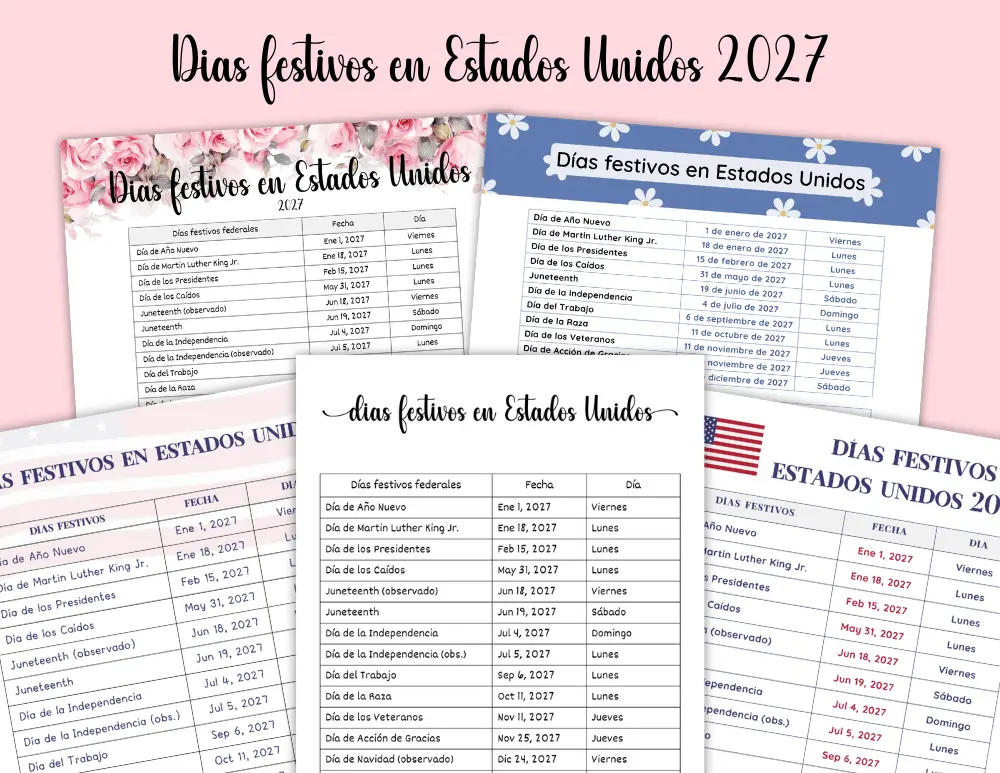 Días festivos federales para imprimir 2027