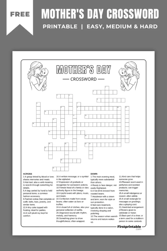 Mother’s Day Crossword Puzzles | Free PDF Printables