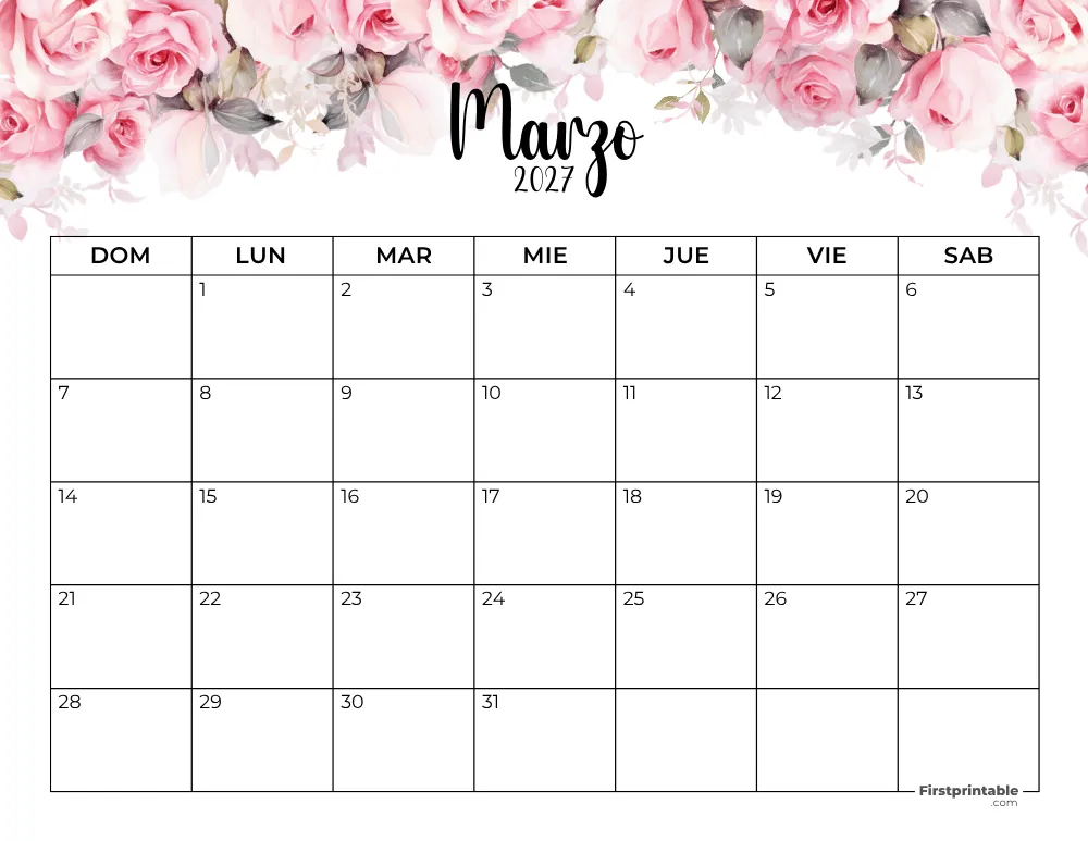 March 2027 Calendar Floral 01