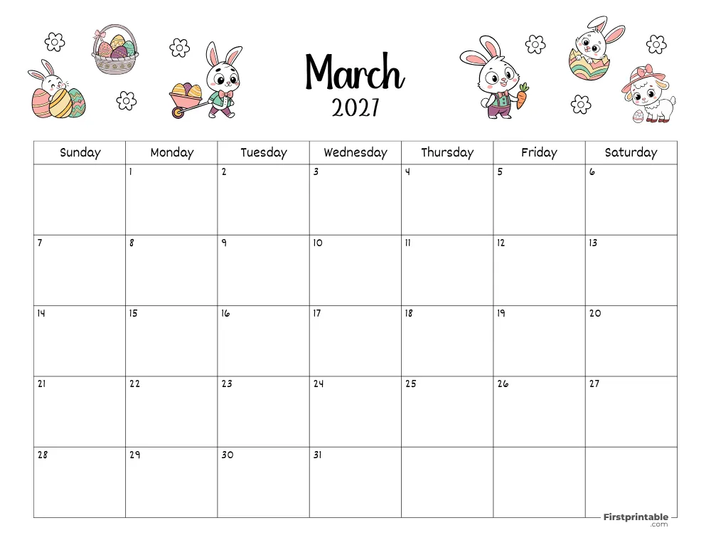 March Calendar 2027 Easter Themed 02