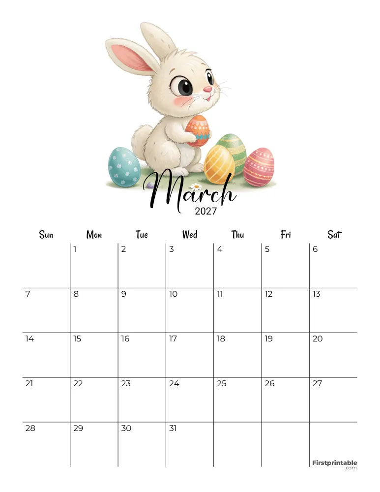 March Calendar 2027 Easter Themed Template 08