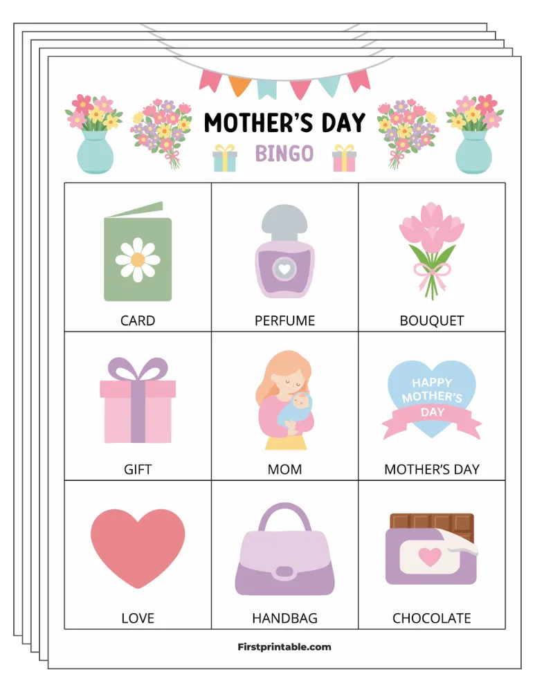 Mother's Day Bingo Cards 01 - Half Page - 3x3 (30 Cards)