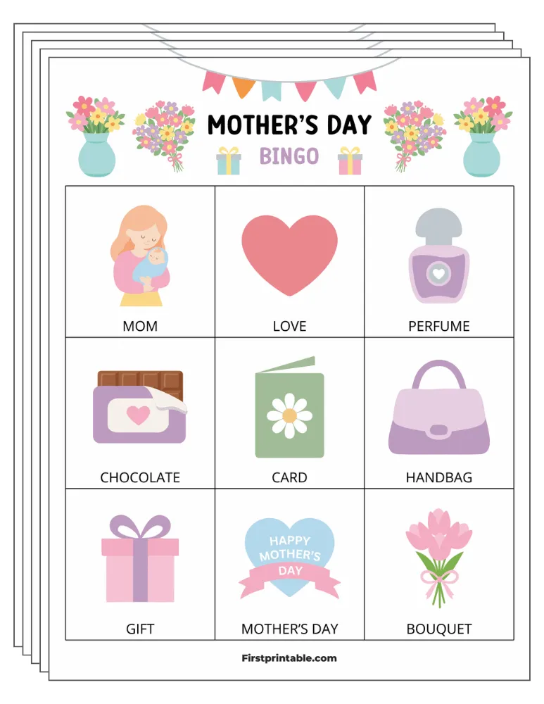 Mother's Day Bingo Cards 01 - 3x3 (30 Cards)