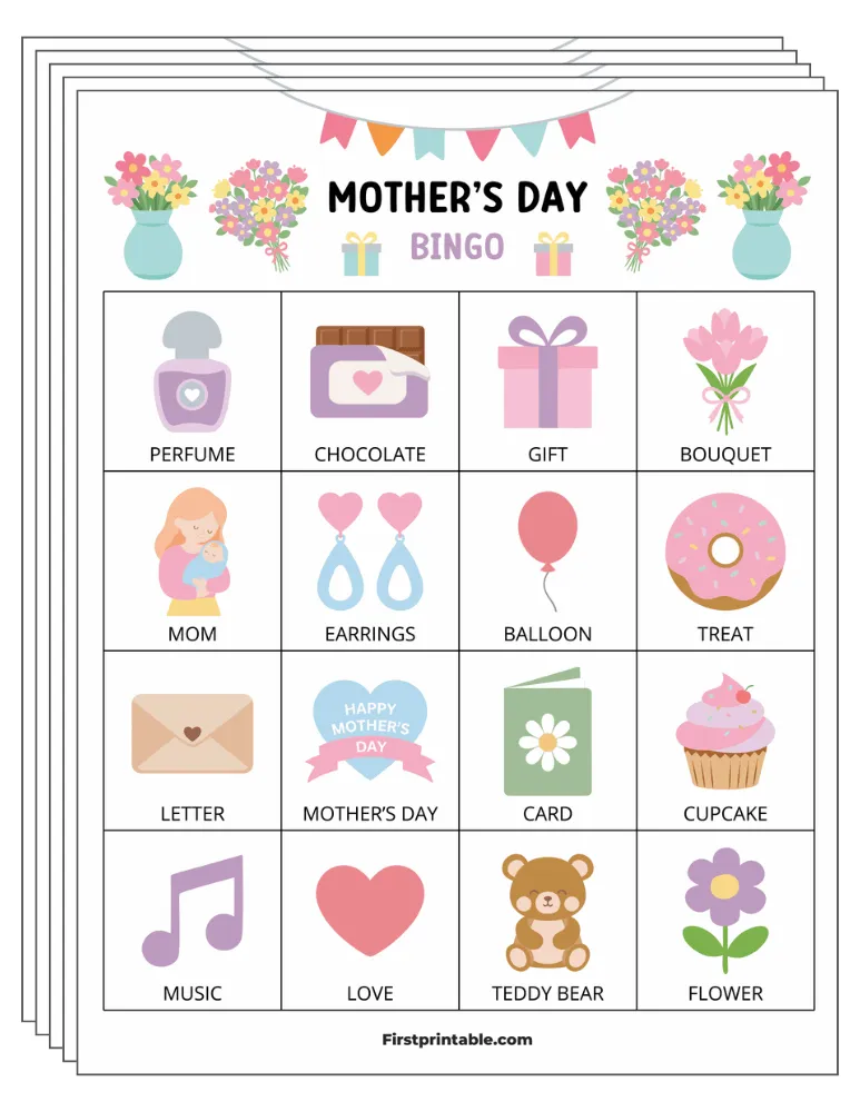 Mother's Day Bingo Cards 01 - Half Page - 4x4 (30 Cards)