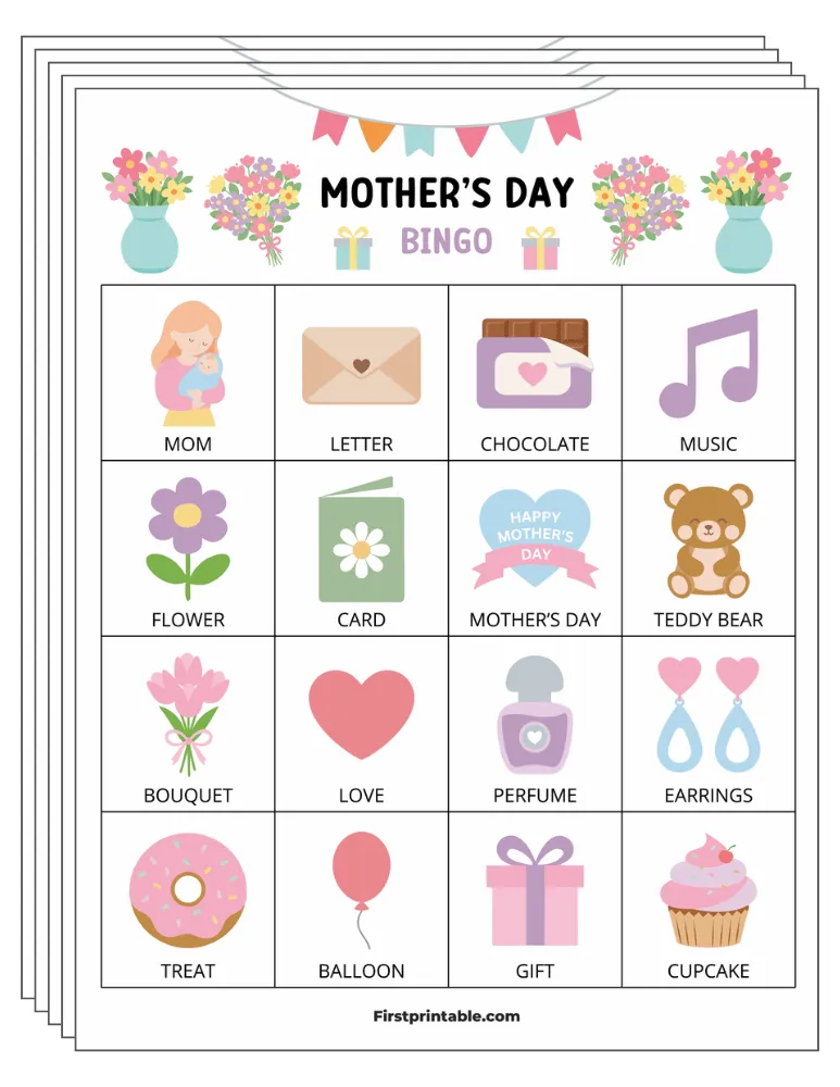 Mother's Day Bingo Cards 01 - 4x4 (30 Cards)