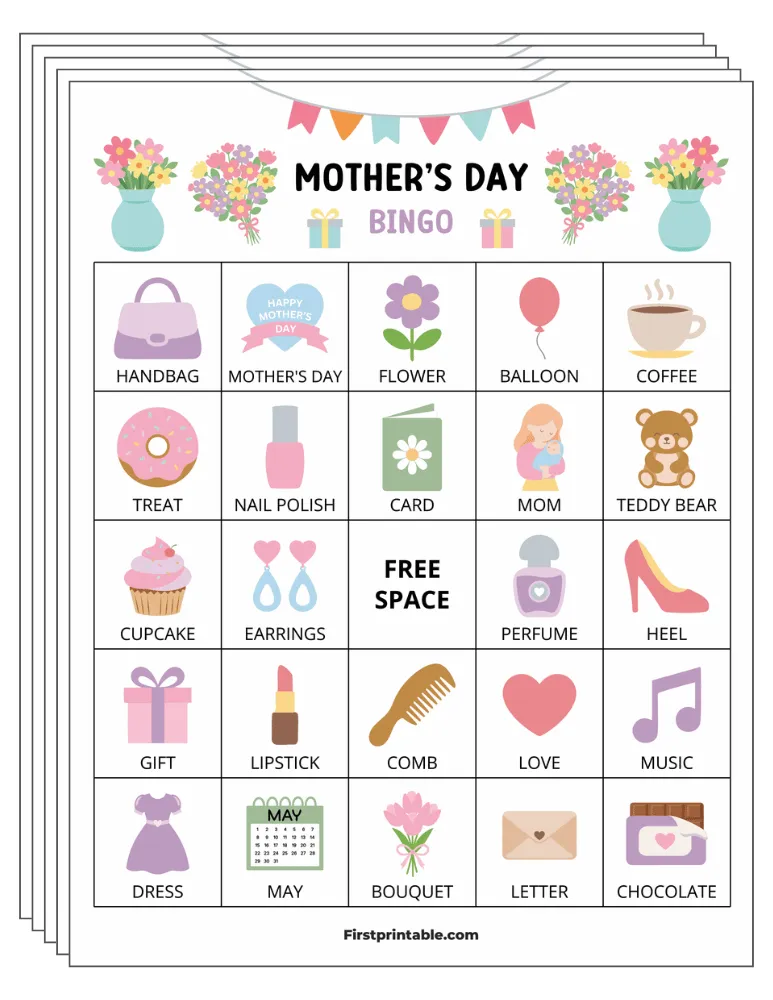 Mother's Day Bingo Cards 01 - Half Page - 5x5 (30 Cards)