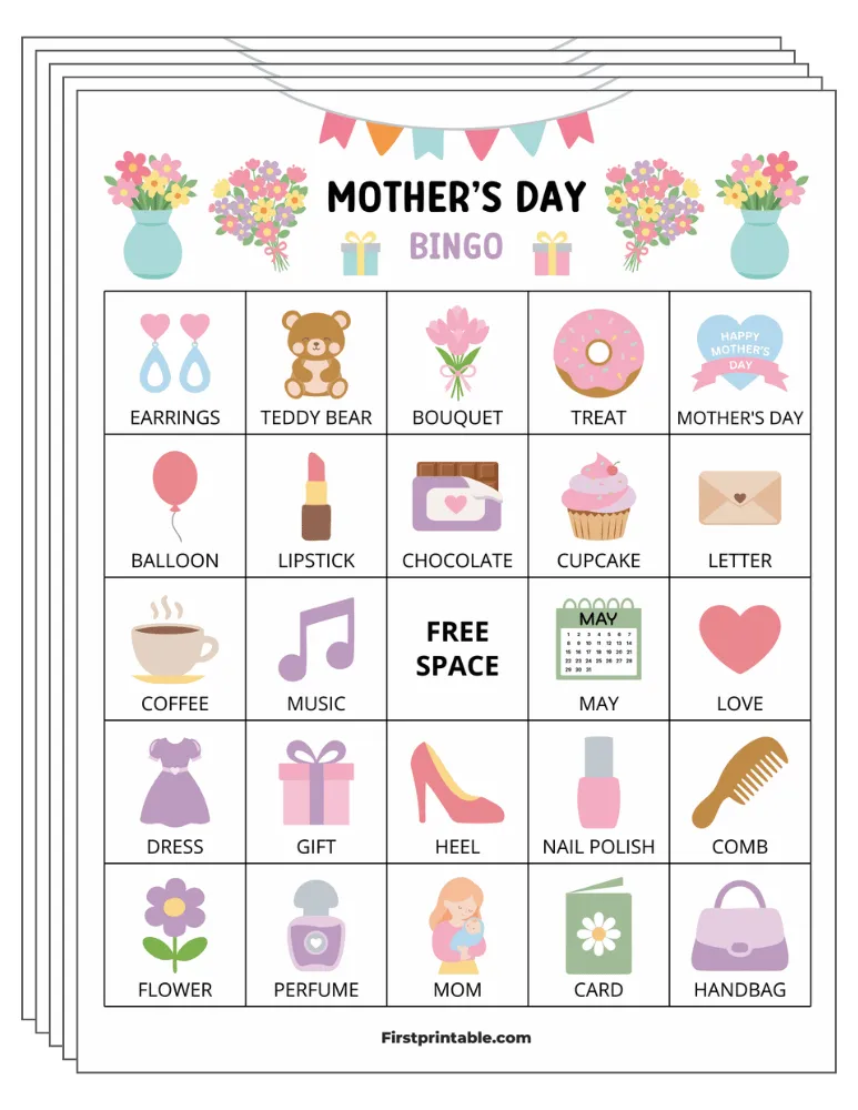 Mother's Day Bingo Cards 01 - 5x5 (30 Cards)