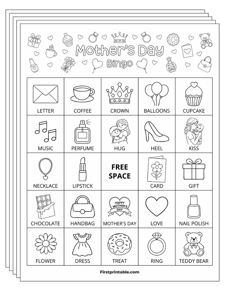 Mother's Day Bingo Cards 02 - Half Page - 5x5 (30 Cards)