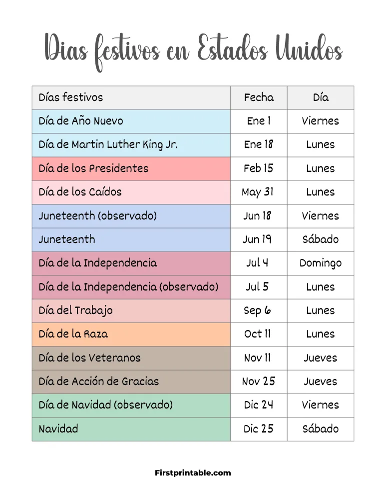 Plantilla de Días Festivos 2027 en Estados Unidos 01