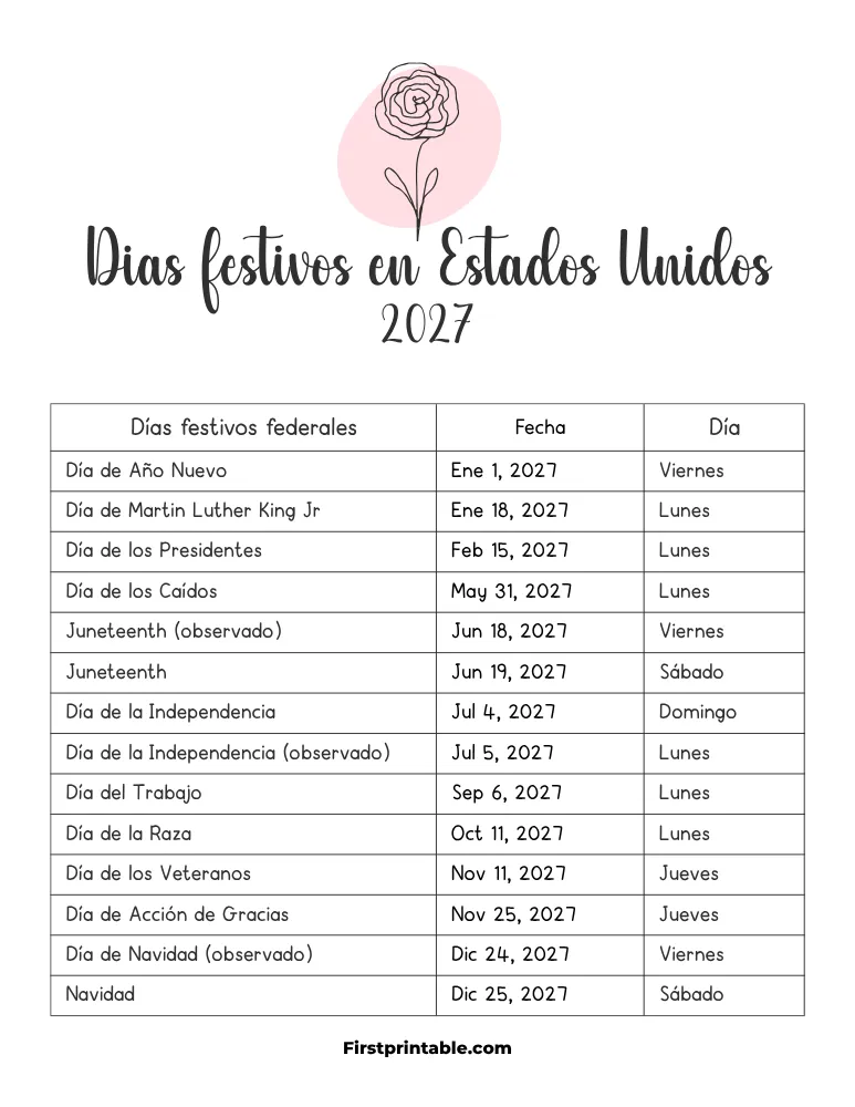 Plantilla de Días Festivos 2027 en Estados Unidos 03