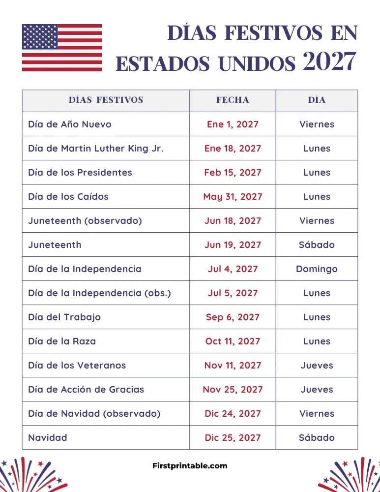 Plantilla de Días Festivos 2027 en Estados Unidos 08