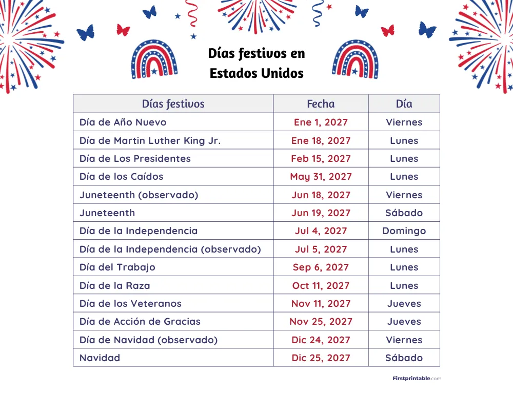 Plantilla de Días Festivos 2027 en Estados Unidos 10