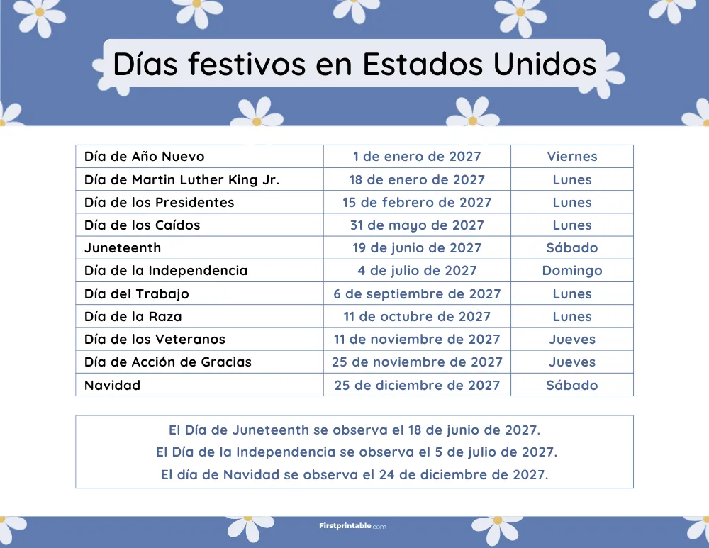 Plantilla de Días Festivos 2027 en Estados Unidos 11