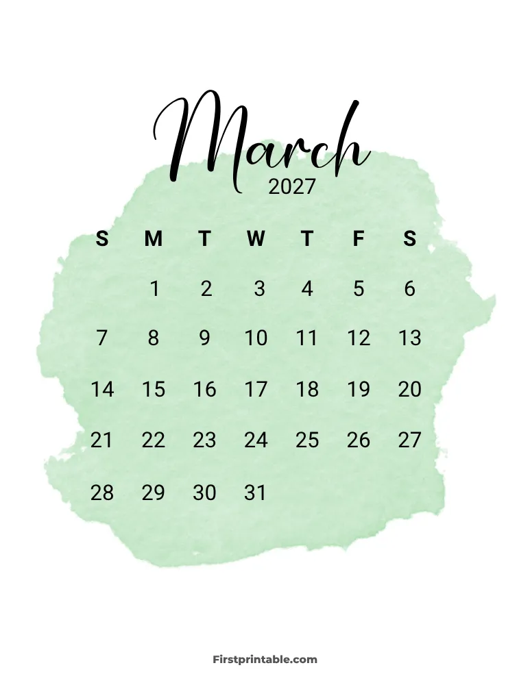 Printable March Calendar 2027 Template 11