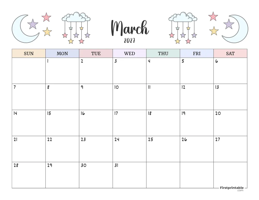 Printable March Calendar 2027 Template 14