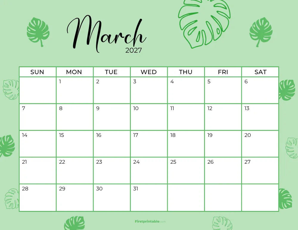 Printable March Calendar 2027 Template 19