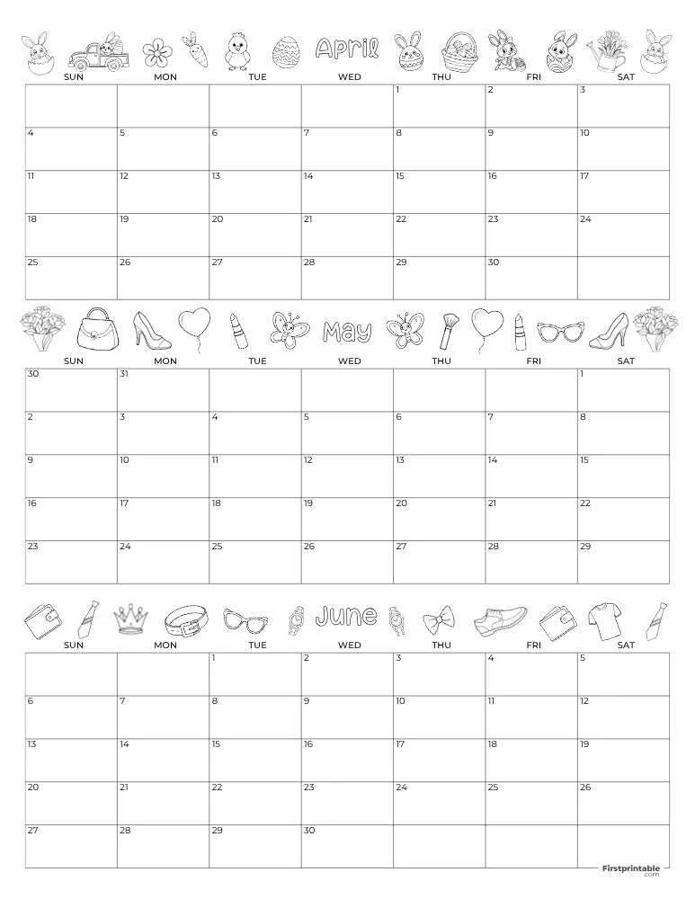 Printable Quarterly Calendar 2027 Q2 - Template 11