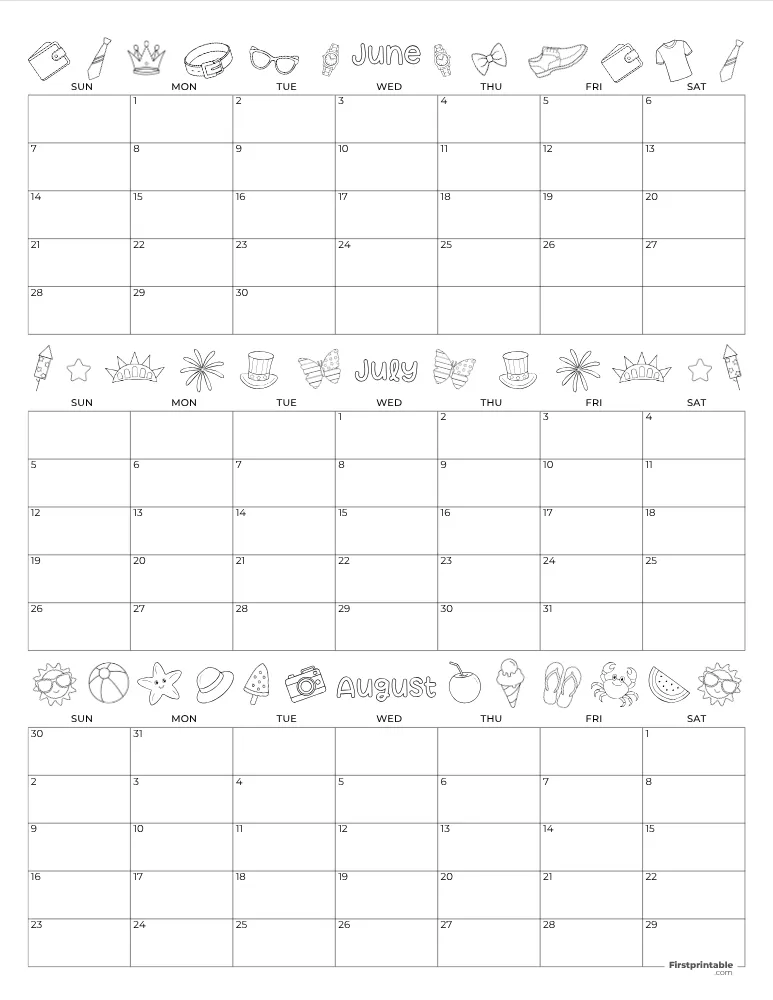 Printable Summer Calendar 2026 Template 03