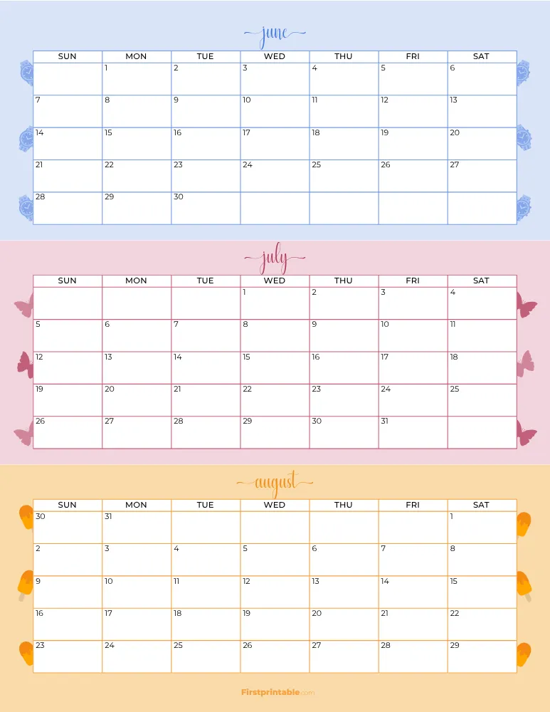 Printable Summer Calendar 2026 Template 04
