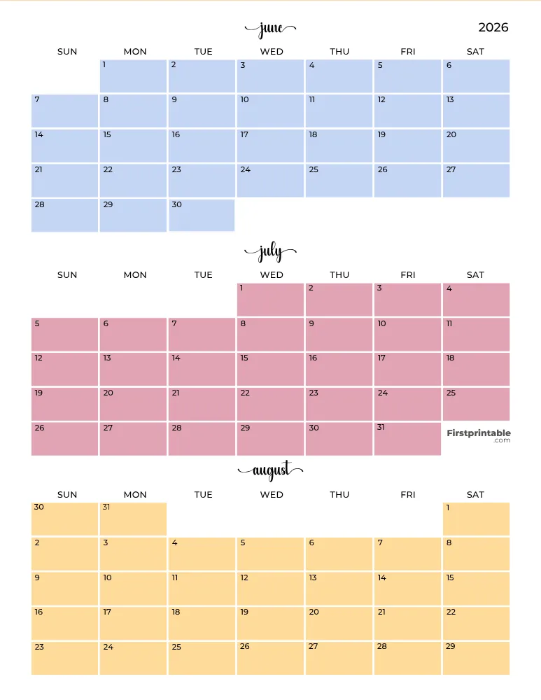 Printable Summer Calendar 2026 Template 05