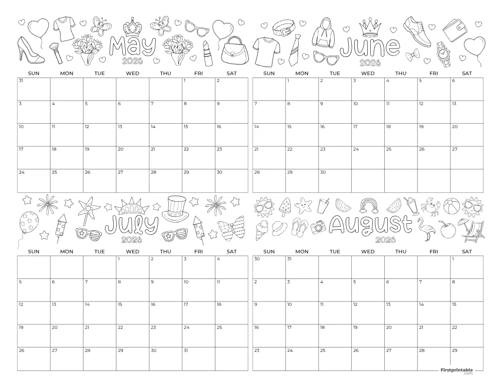 Printable Summer Calendar 2026 Template 11