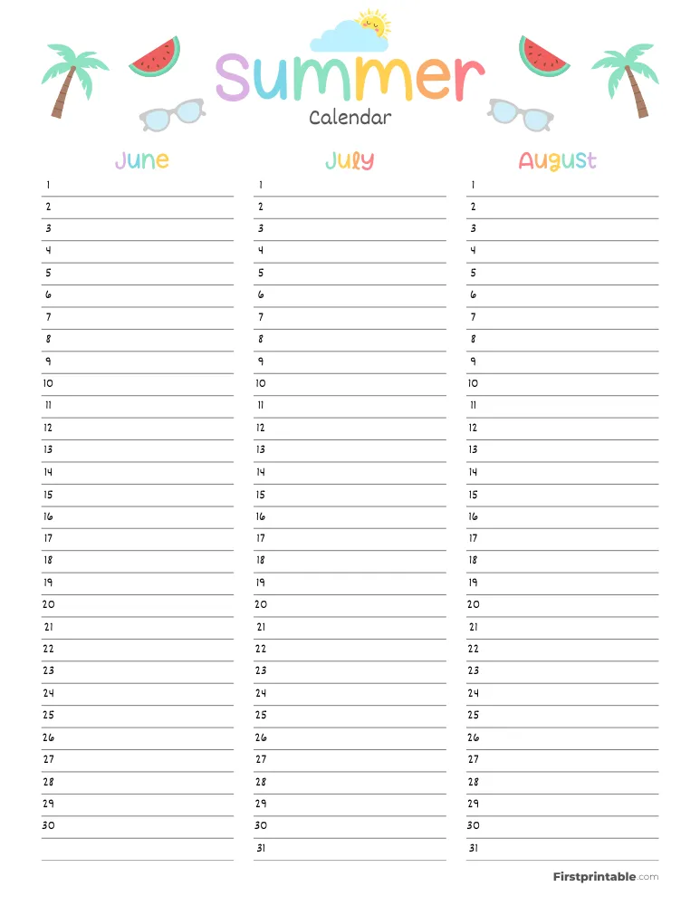 Summer Calendar