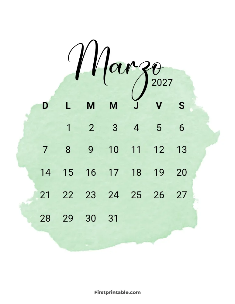 Spanish Printable March Calendar 2026 Template 30