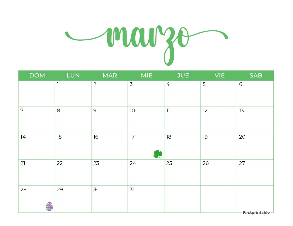 Spanish Printable March Calendar 2027 Template 38