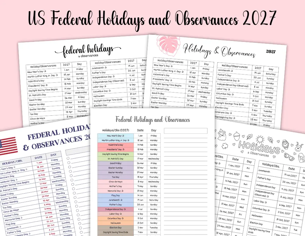 US Federal Holidays and Observances 2027