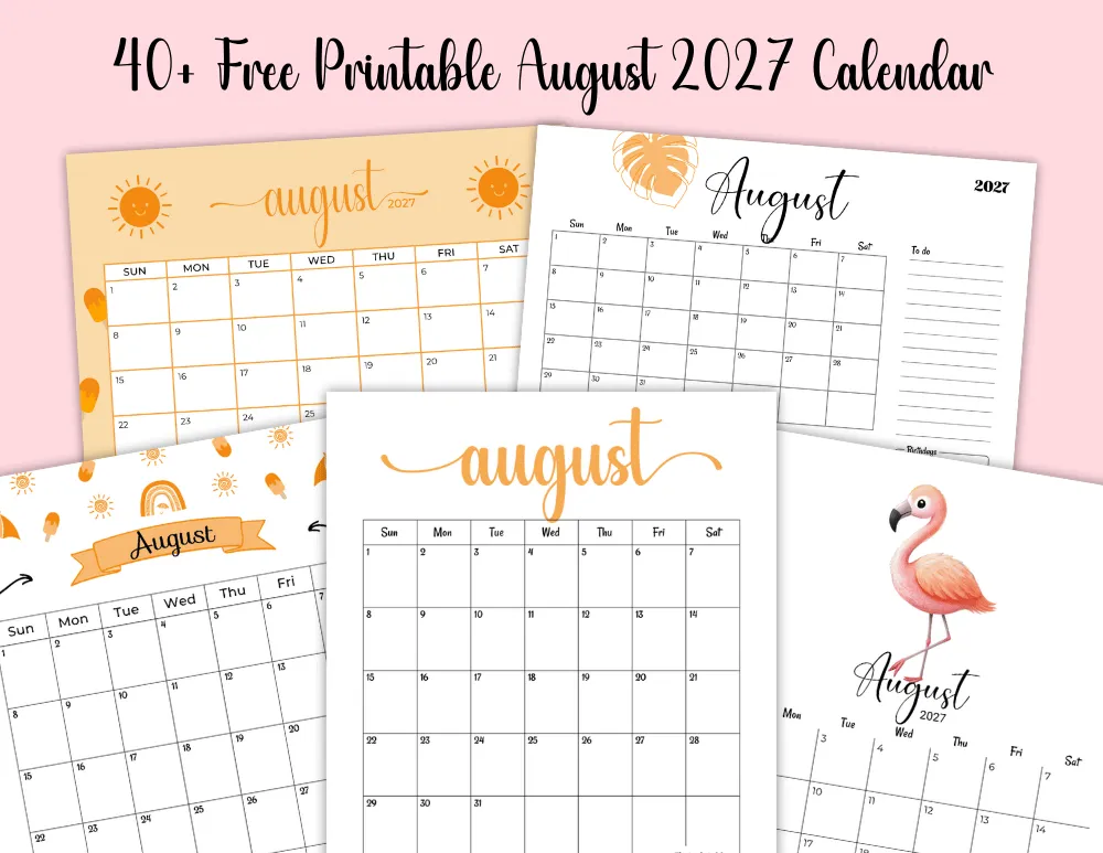 40+ Free Printable August 2027 Calendar