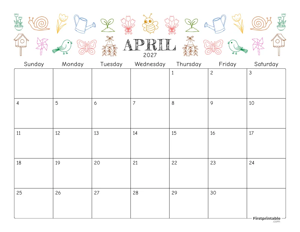 April 2027 Calendar Floral 01