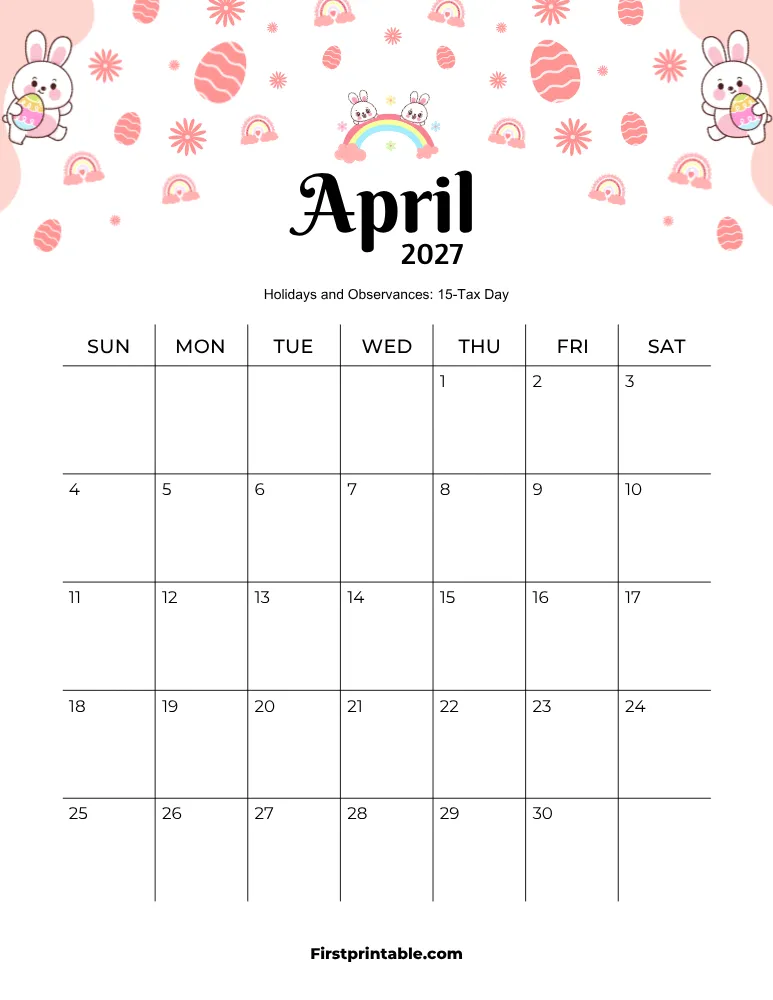 April 2027 Calendar Spring Theme