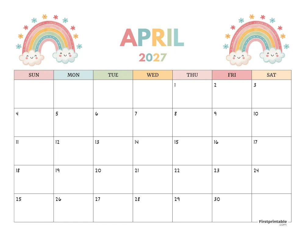 April 2027 Free Calendar