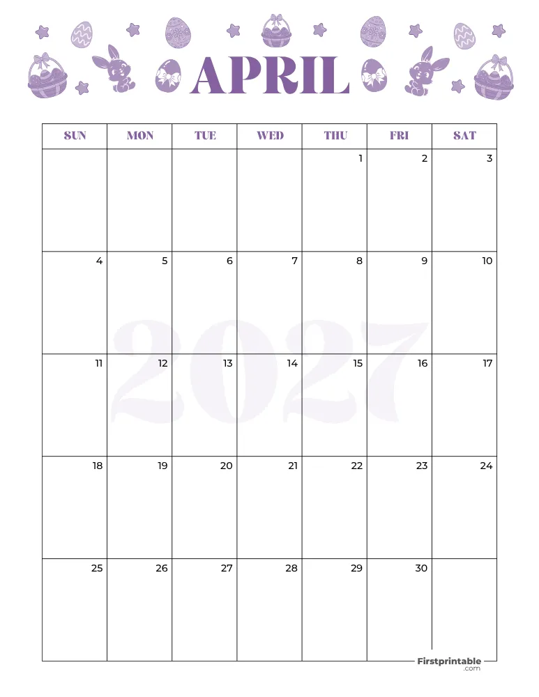 April Calendar 2027 Spring Template 07