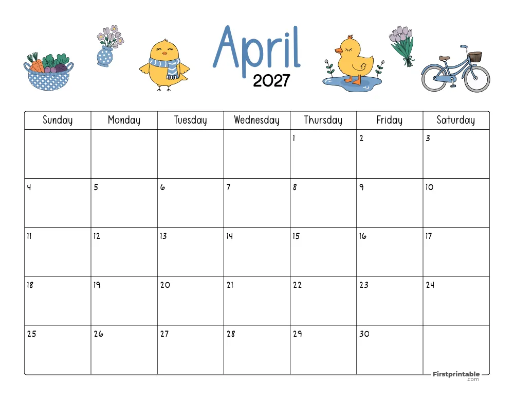 April Calendar 2027 Spring Themed 04