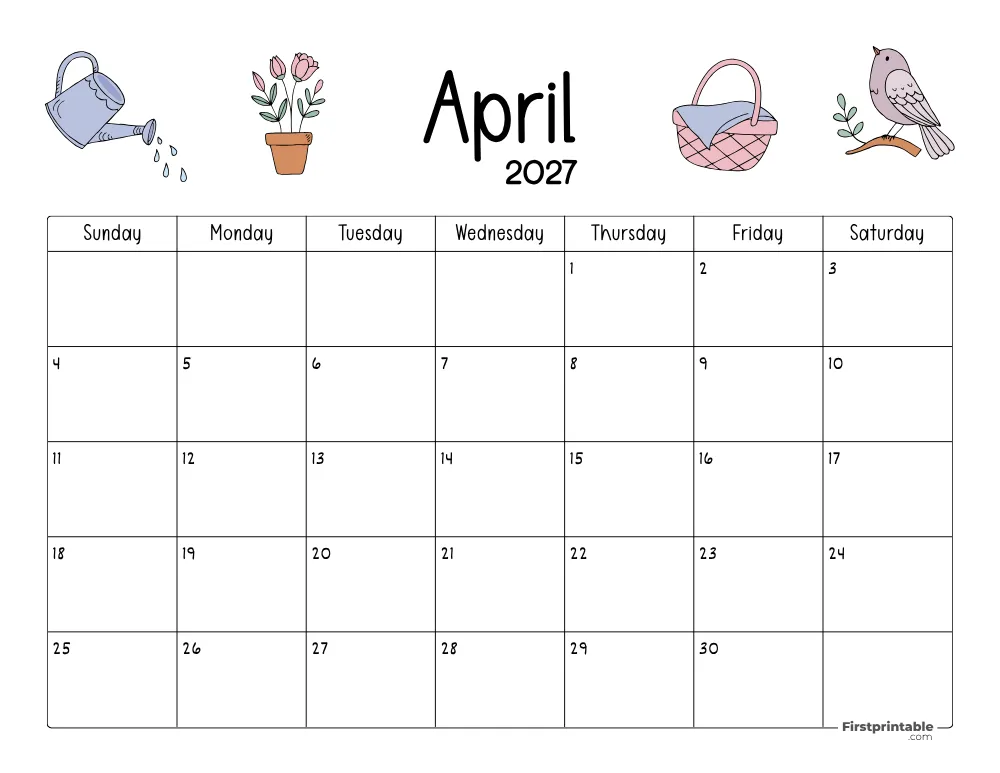 April Calendar 2027 Spring Themed 05