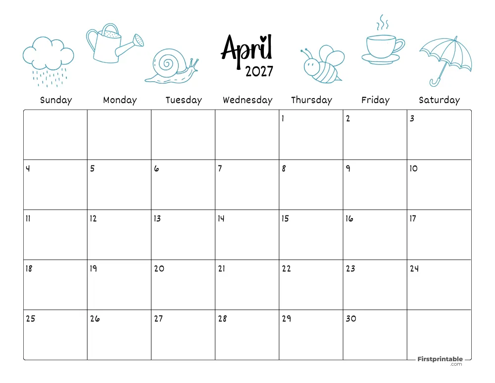 April Calendar 2027 Spring Themed 06