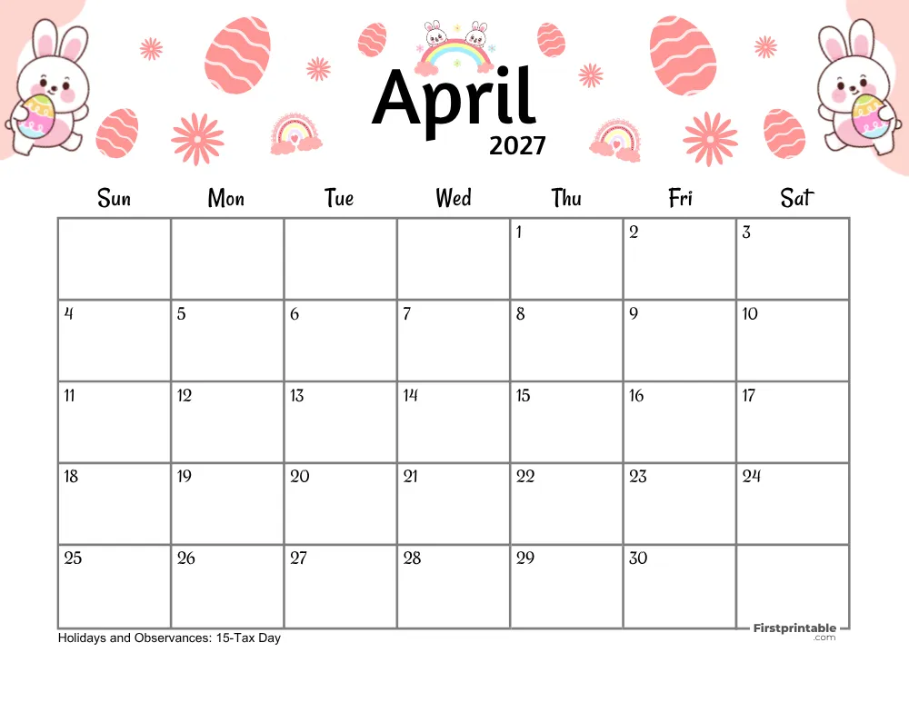 April Calendar 2027 - Spring