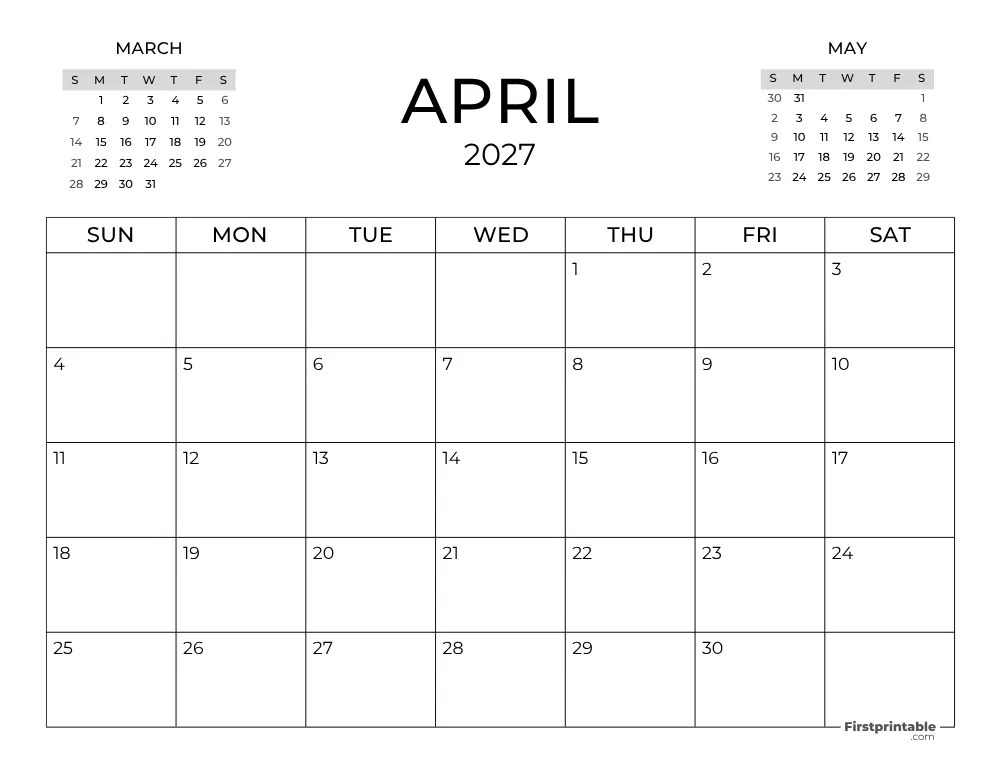 April Calendar 2027
