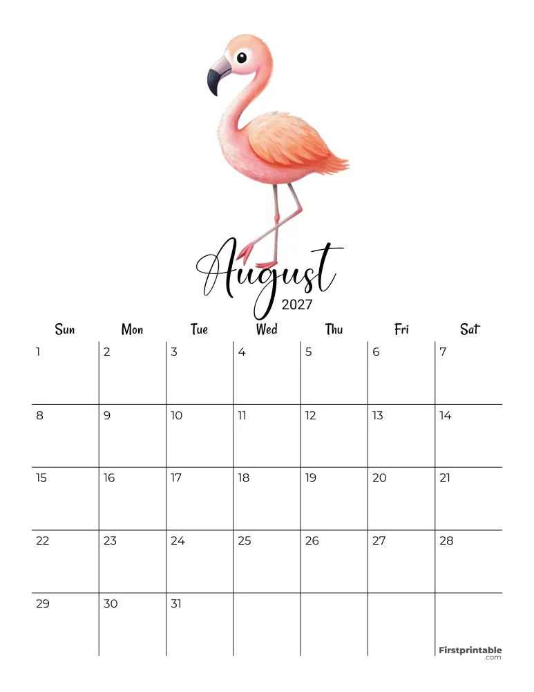 August Calendar 2027 Summer Template 08