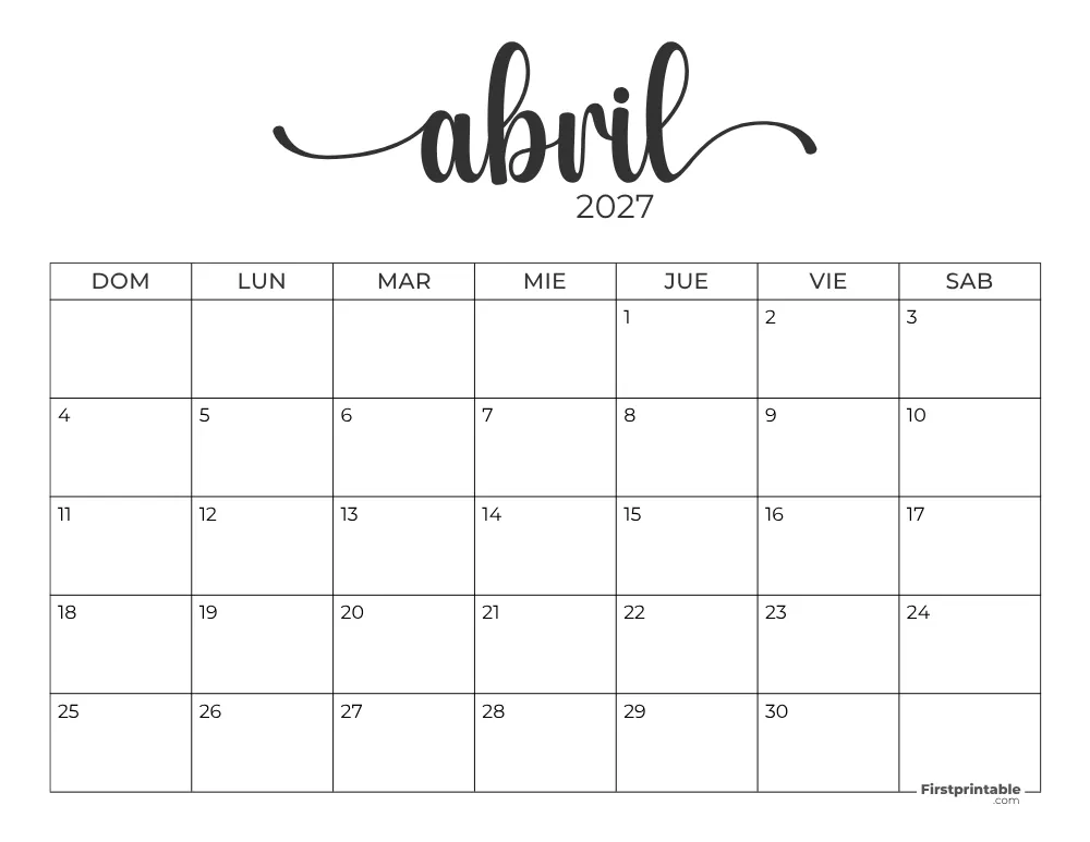 Calendario 2027 abril