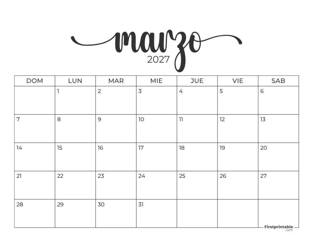 Calendario 2027 marzo