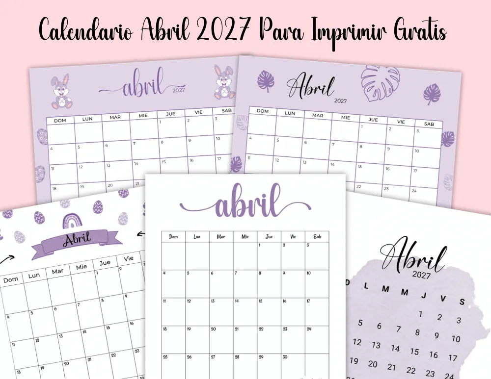 Calendario Abril 2027 Para Imprimir Gratis en Español