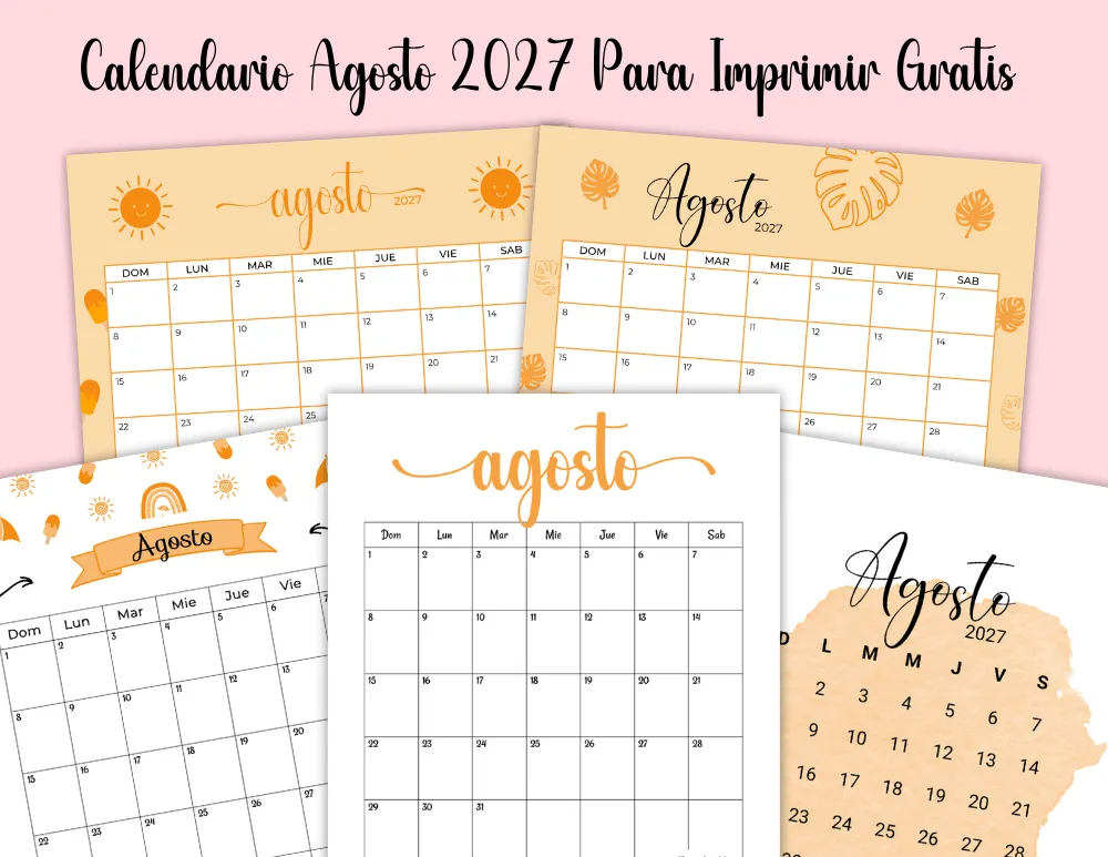 Calendario Agosto 2027 Para Imprimir Gratis en Español