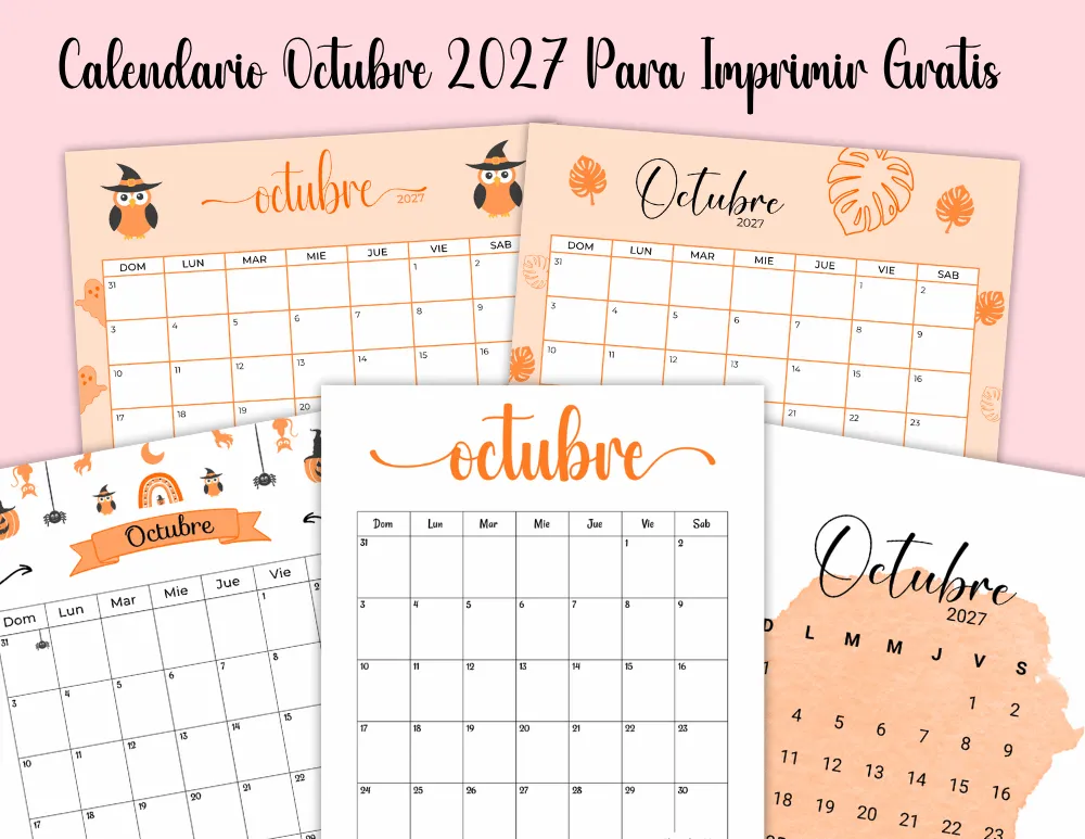 Calendario Octubre 2027 Para Imprimir Gratis en Español