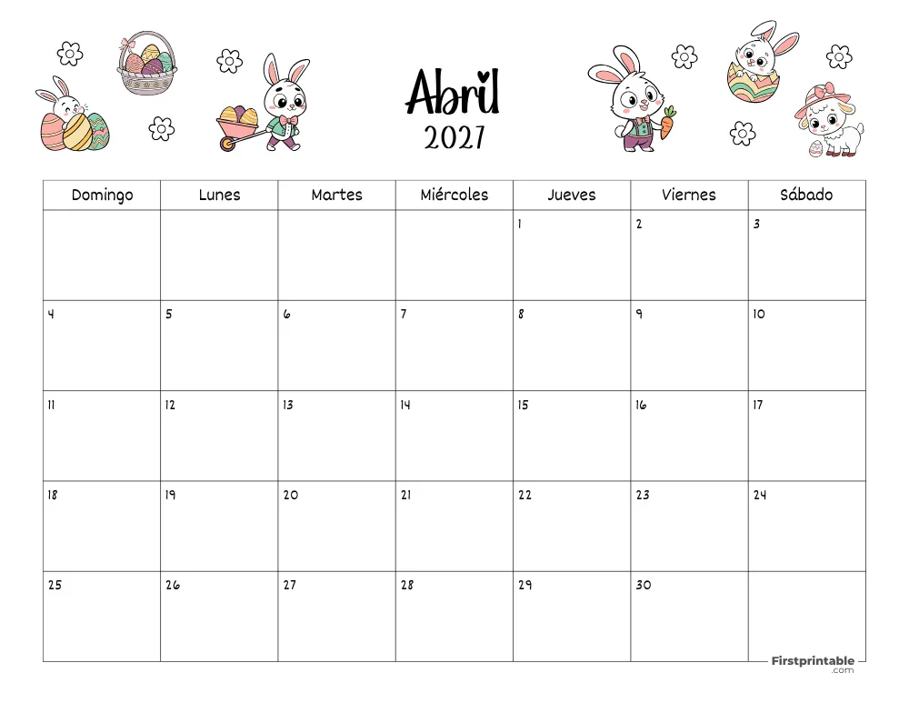 Calendario de abril 2027 con temática de primavera 02