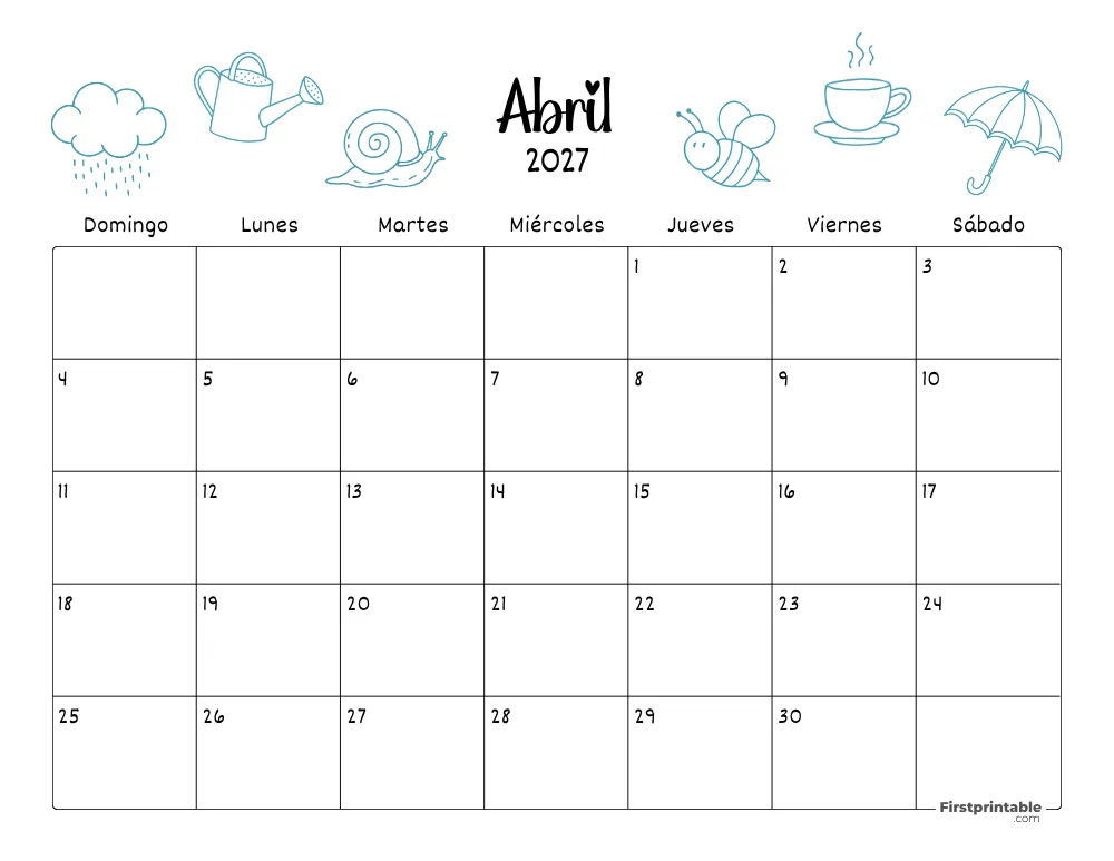 Calendario de abril 2027 con temática de primavera 06