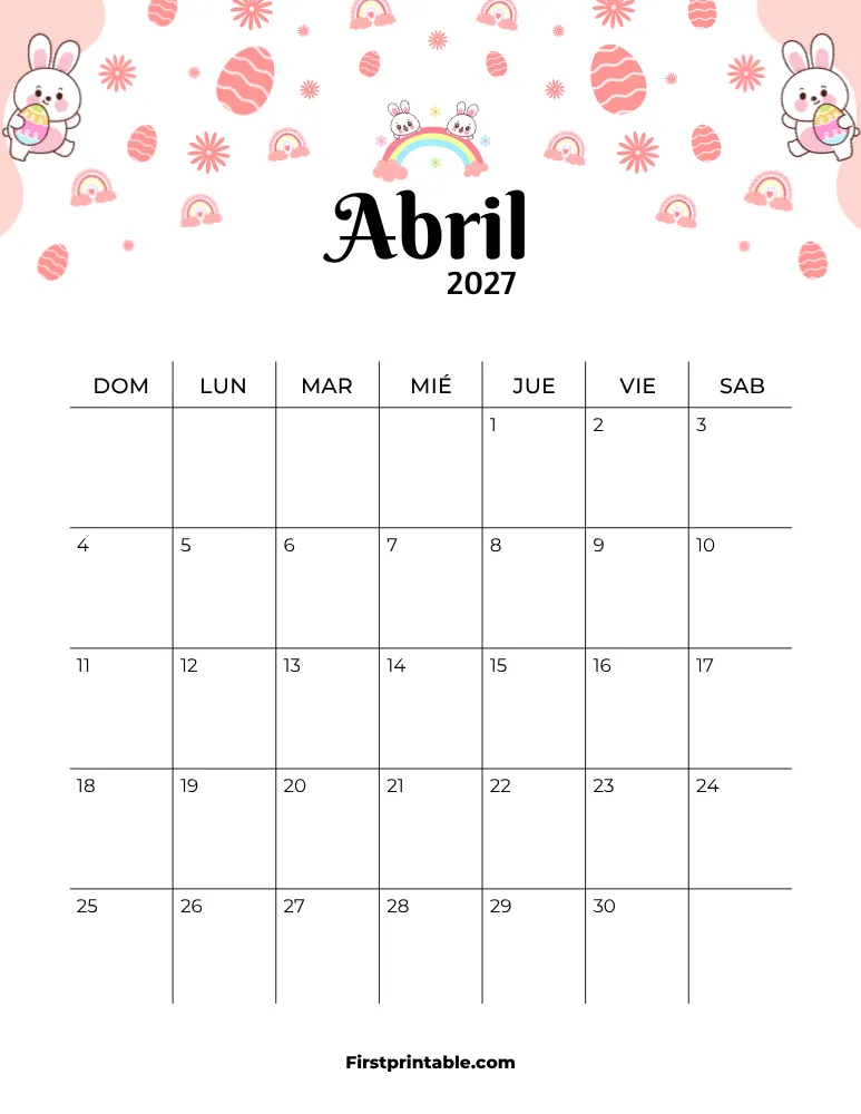 Calendario de abril 2027 con temática de primavera