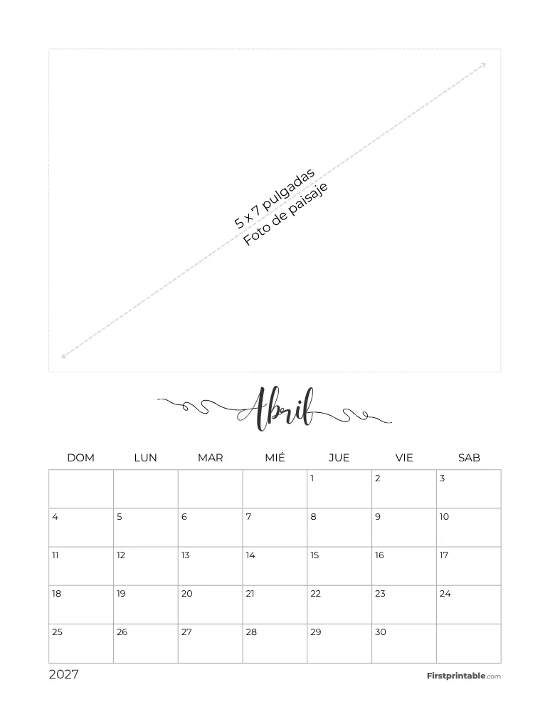Calendario de fotos de abril de 2027